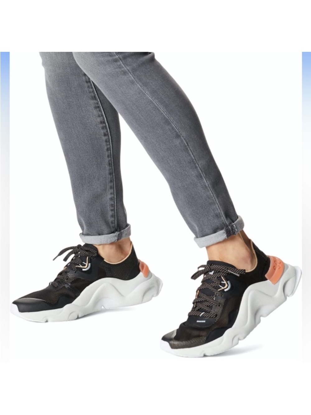 Sorel Women's Black and Coral Chunky Lace-Up Sneakers
